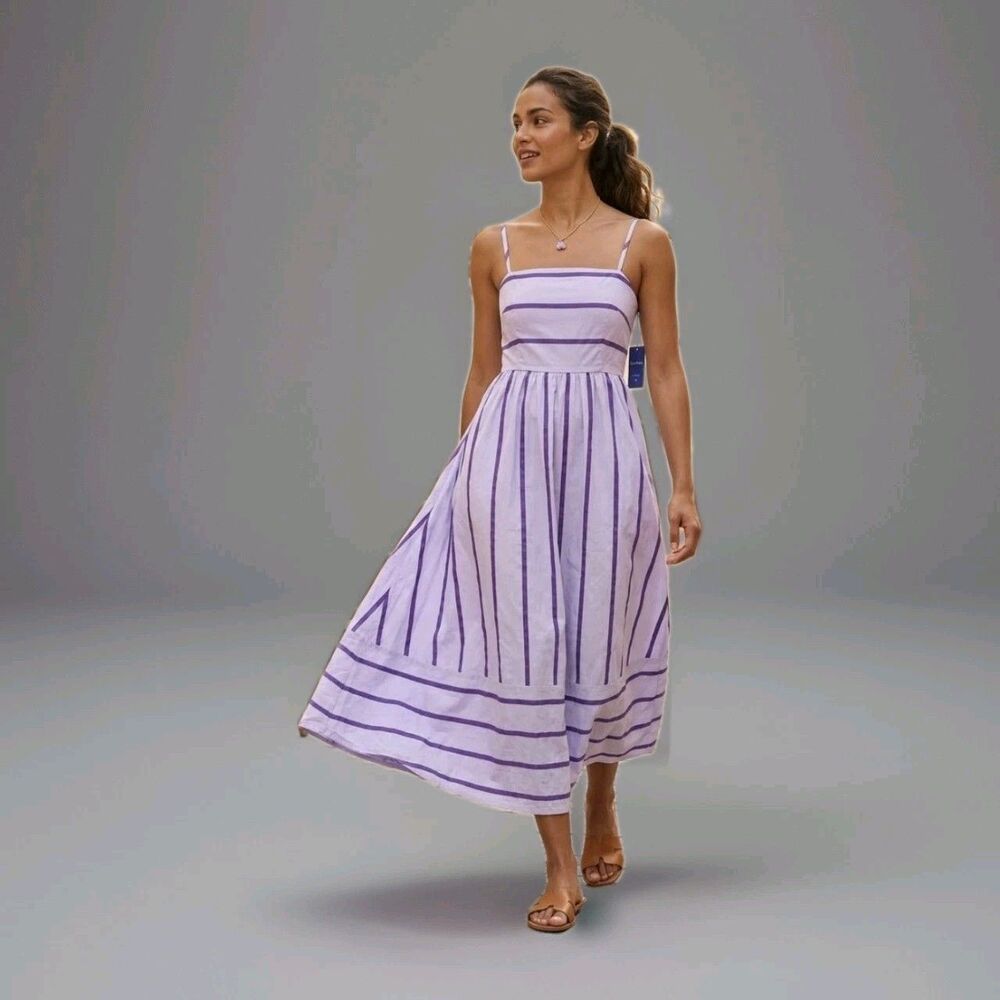ChouYatou Purple Stripe Maxi Sundress NEW Women Size Medium As Seen On tiktok